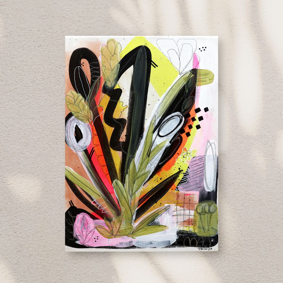 Original Abstract Painting, Bold Botanicals, 30 x 40 cm - Tania Bisaz