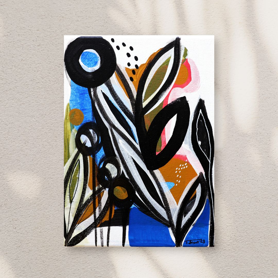 Original Abstract Painting, Midnight Bloom, 18 x 24 cm - Tania Bisaz