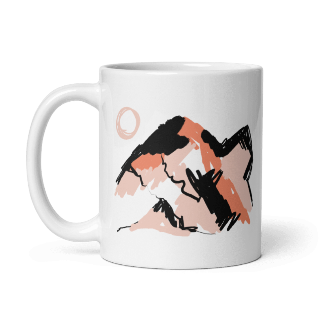 White glossy mug, Abstract Mountains - Tania Bisaz