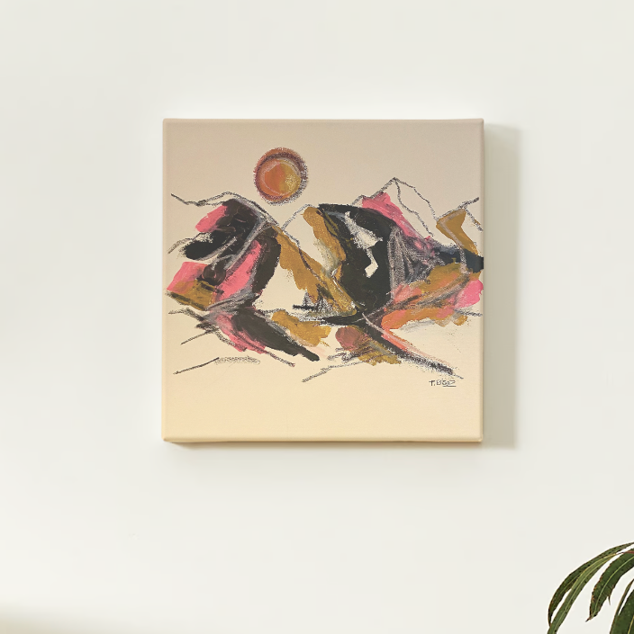 Original Abstract Mountains Painting, 40 x 40 cm - Tania Bisaz