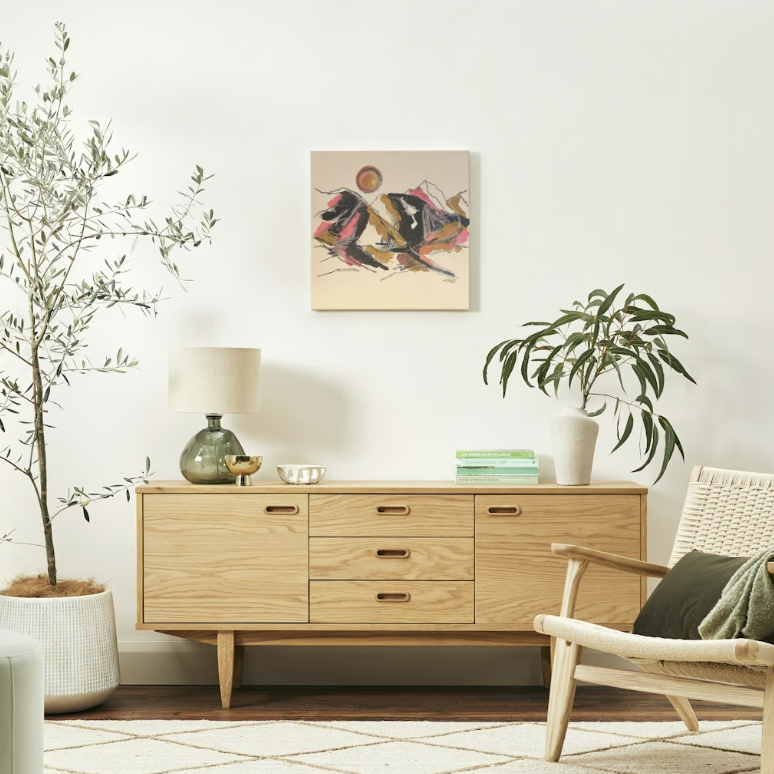 Original Abstract Mountains Painting, 40 x 40 cm - Tania Bisaz