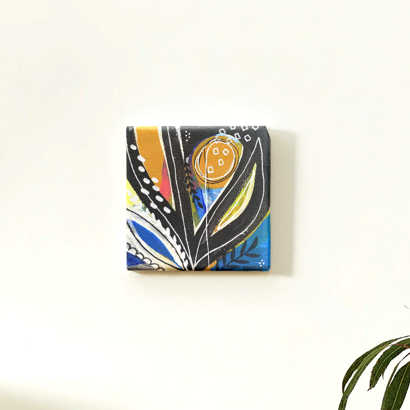 Mini Original Abstract Painting, Midnight Bloom, 10 x 10 cm - Tania Bisaz