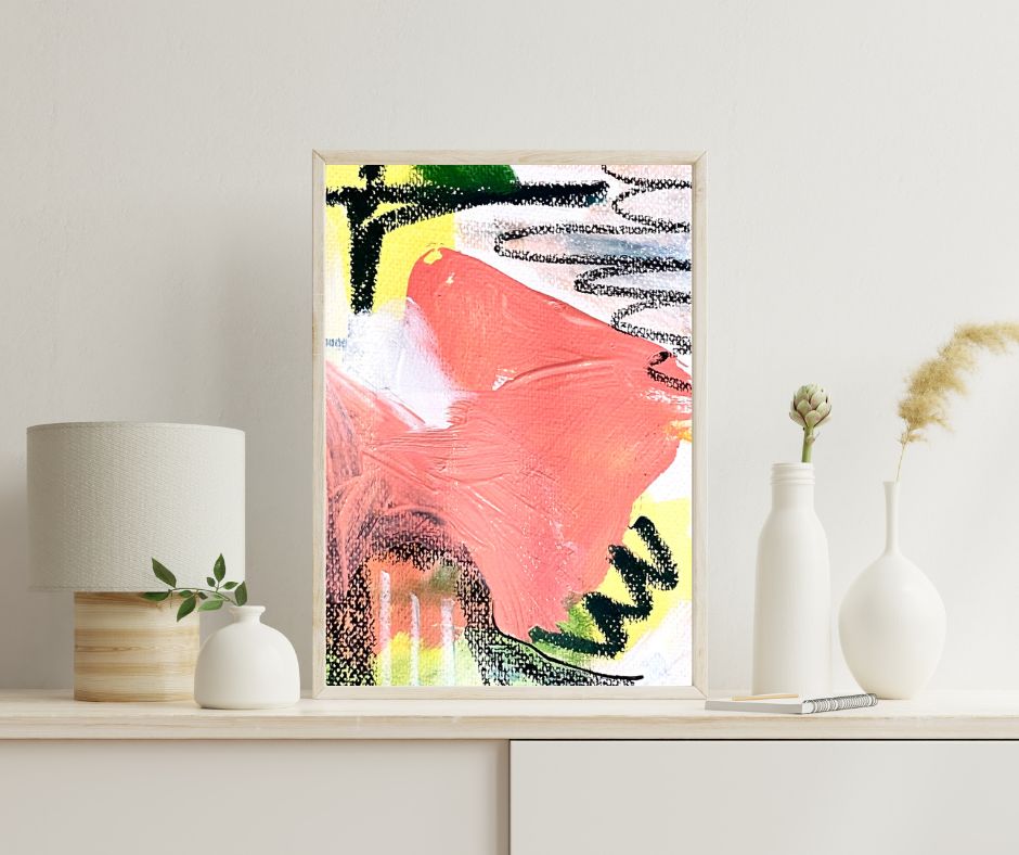 Original Abstract Painting Pink & Green, A5 (14.8 x 21 cm) - Tania Bisaz