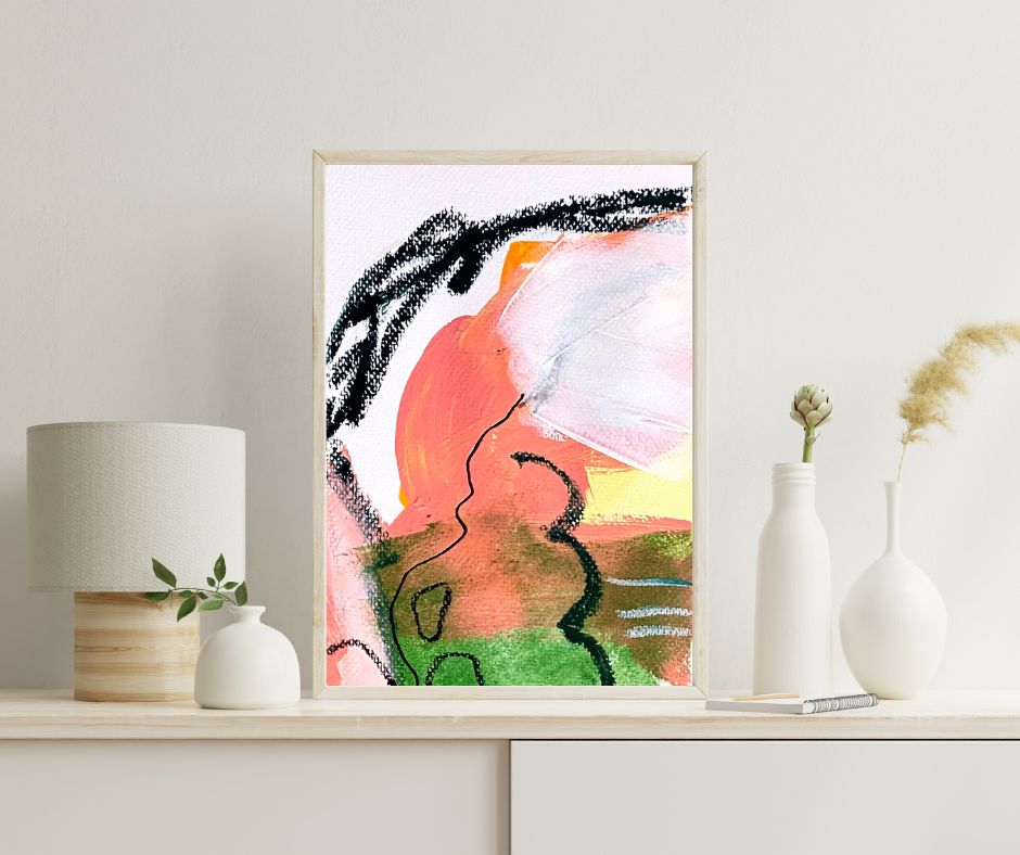 Original Abstract Painting Pink & Green, A5 (14.8 x 21 cm) - Tania Bisaz