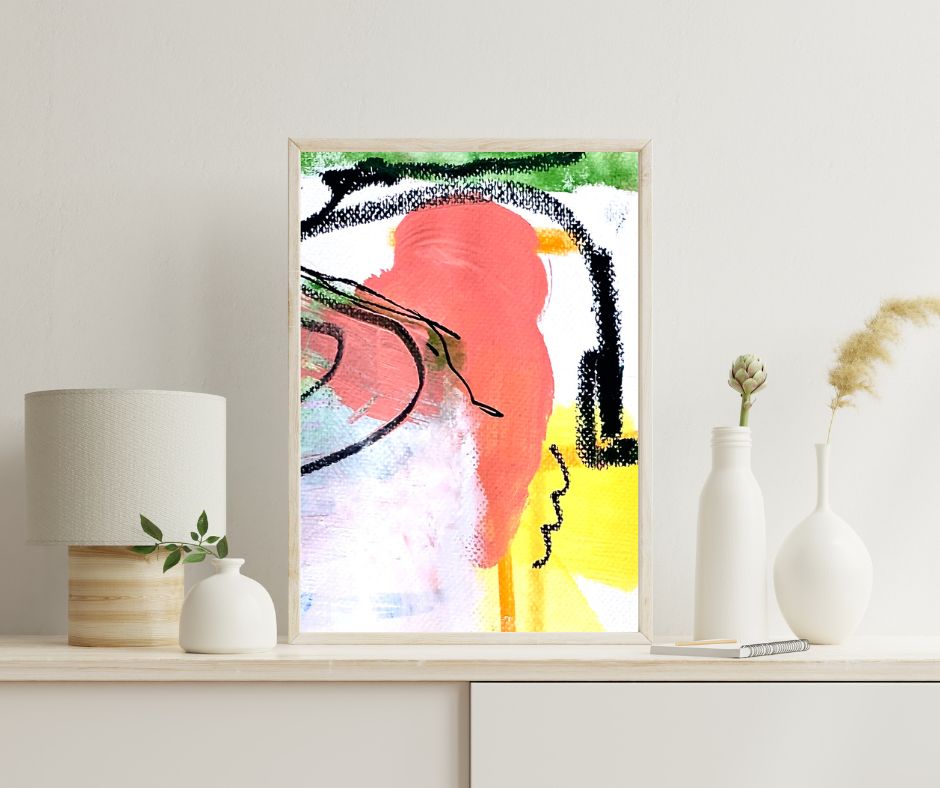 Original Abstract Painting Pink & Green, A5 (14.8 x 21 cm) - Tania Bisaz