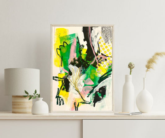 Original Abstract Painting Pink & Green, A3 (29.7 x 42 cm) - Tania Bisaz