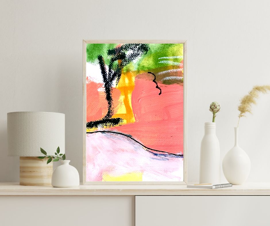 Original Abstract Painting Pink & Green, A5 (14.8 x 21 cm) - Tania Bisaz