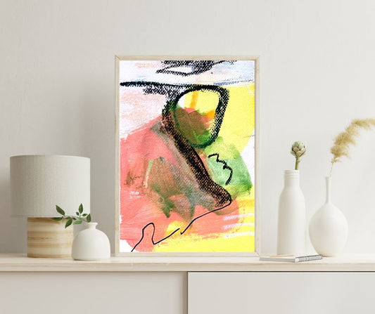 Original Abstract Painting Pink & Green, A5 (14.8 x 21 cm) - Tania Bisaz