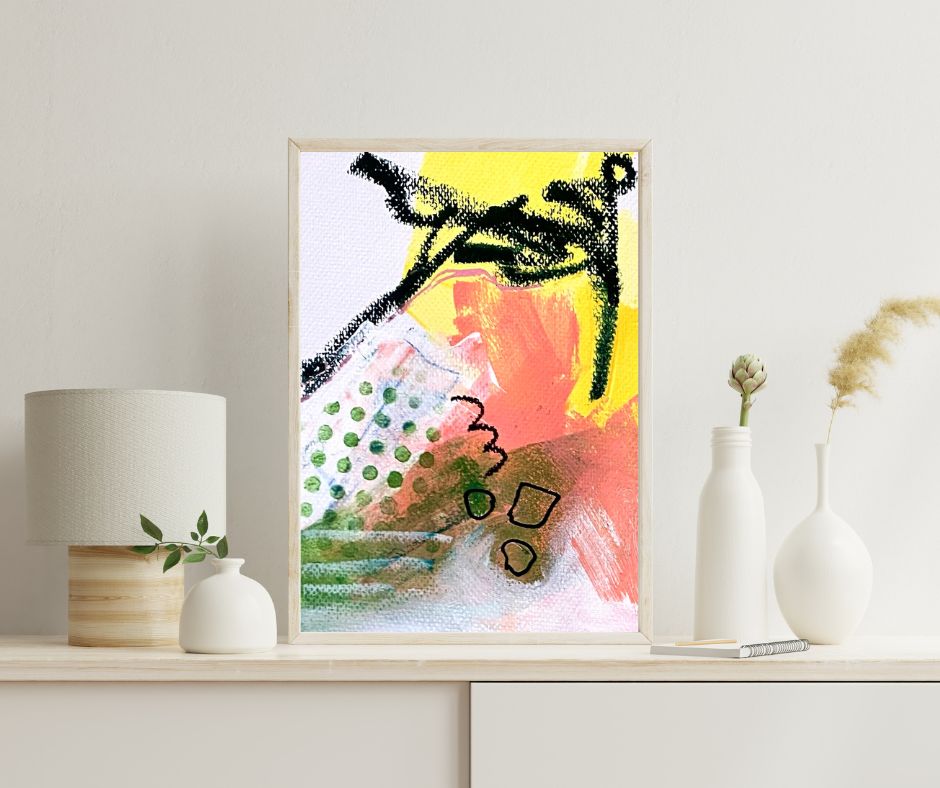 Original Abstract Painting Pink & Green, A5 (14.8 x 21 cm) - Tania Bisaz