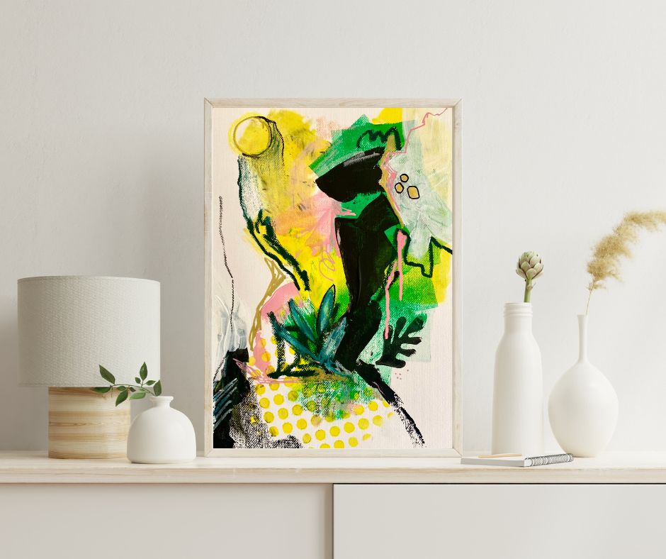 Original Abstract Painting Pink & Green, A3 (29.7 x 42 cm) - Tania Bisaz