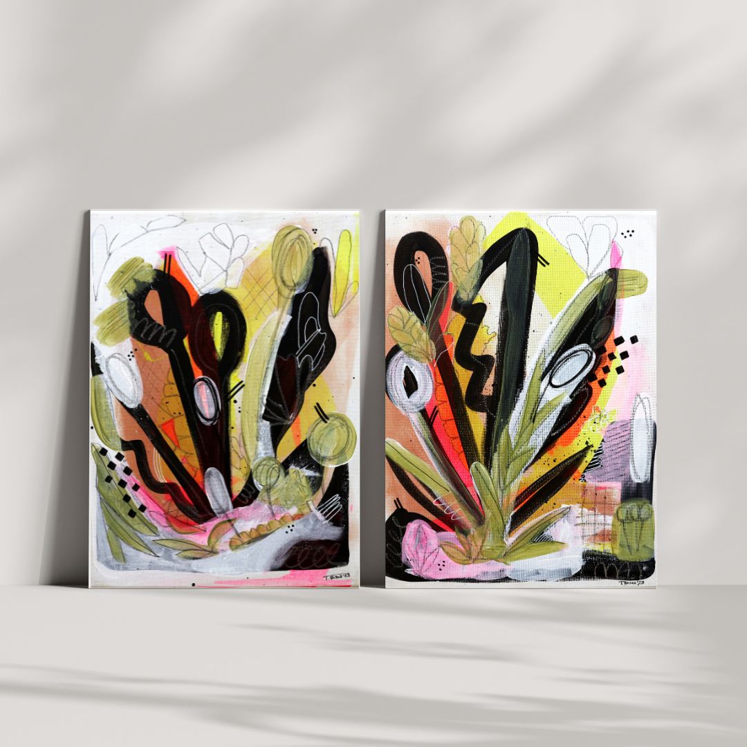 Original Abstract Painting, Bold Botanicals, 30 x 40 cm - Tania Bisaz