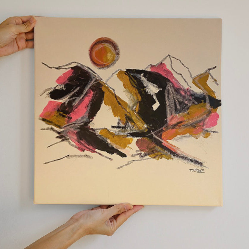 Original Abstract Mountains Painting, 40 x 40 cm - Tania Bisaz