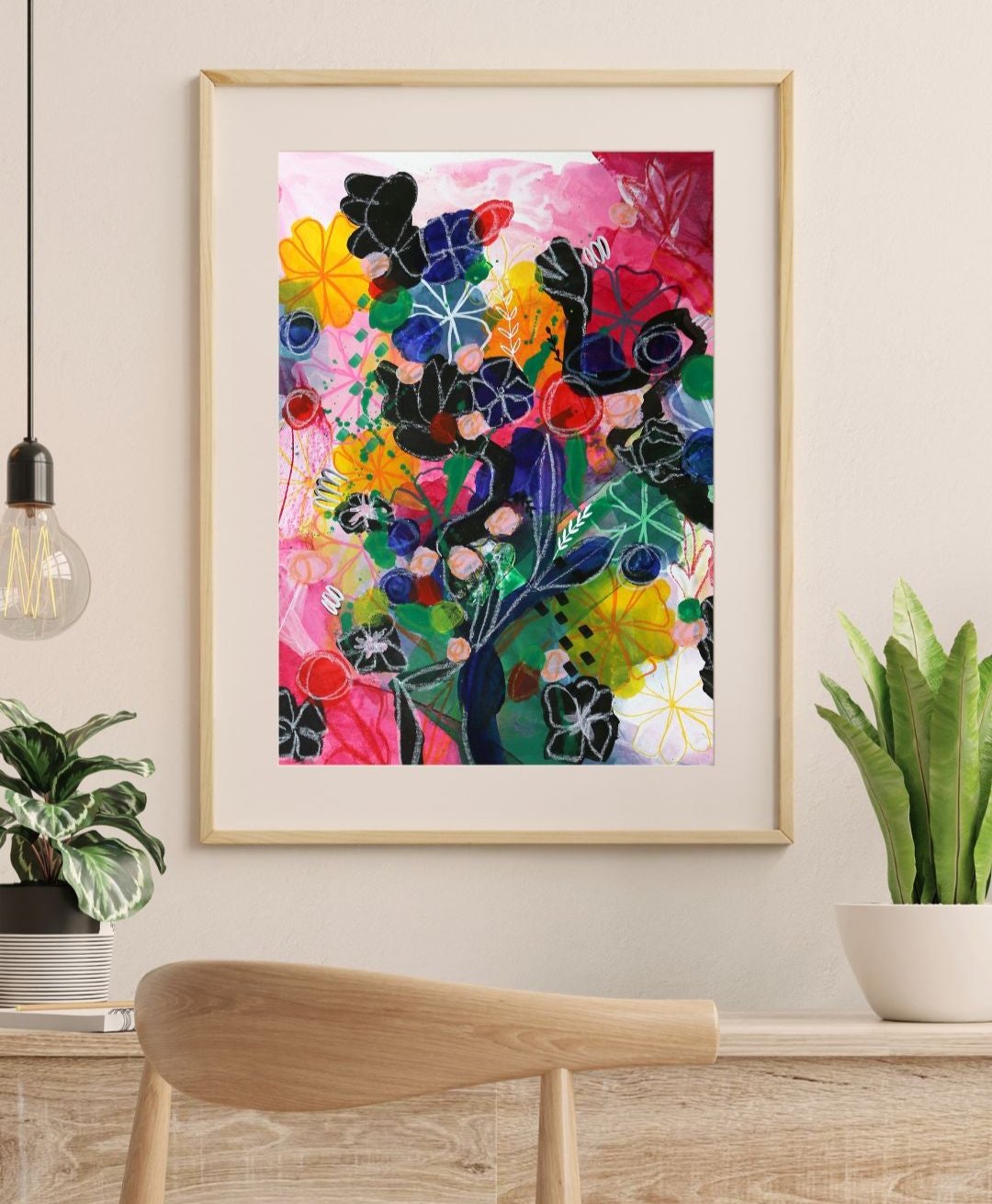 Original Abstract Painting Flowers, 50 x 70