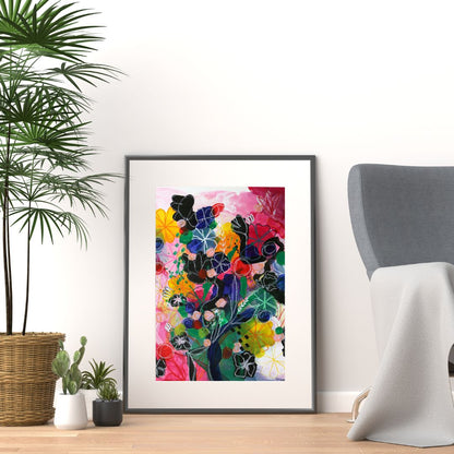 Original Abstract Painting Flowers, 50 x 70