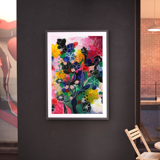 Original Abstract Painting Flowers, 50 x 70