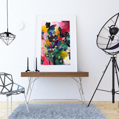 Original Abstract Painting Flowers, 50 x 70