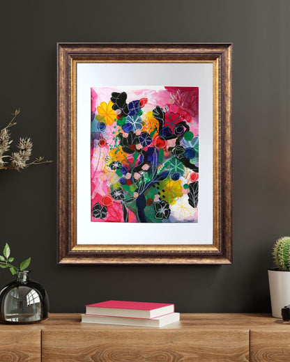 Original Abstract Painting Flowers, 50 x 70