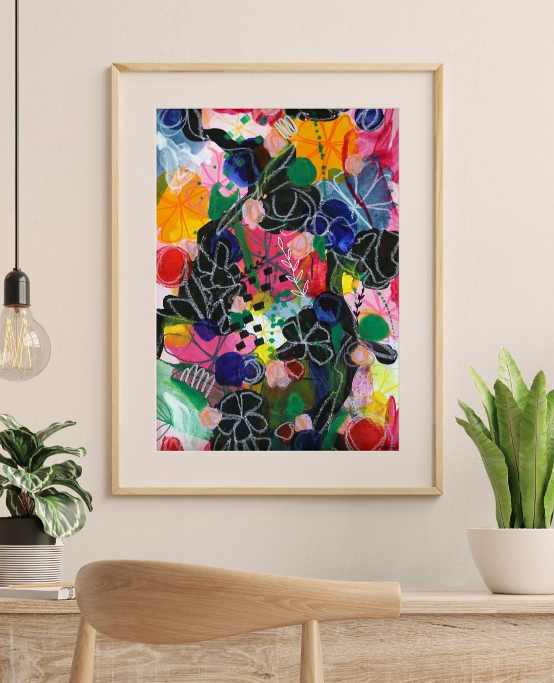 Original Abstract Painting Flowers, 40 x 50 cm