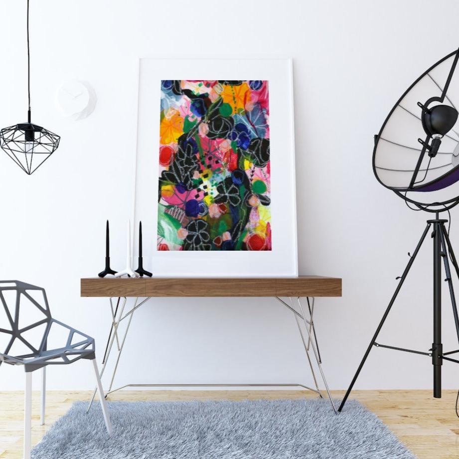 Original Abstract Painting Flowers, 40 x 50 cm