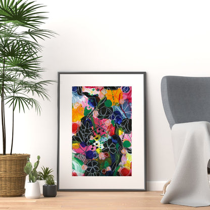 Original Abstract Painting Flowers, 40 x 50 cm