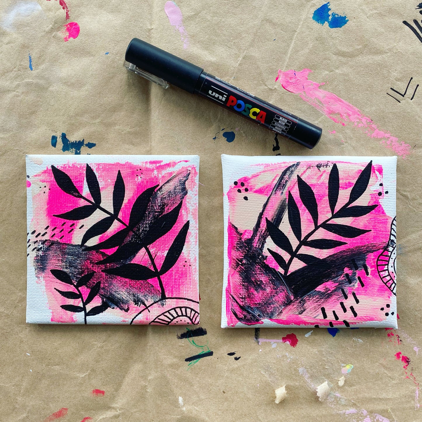 Set of 2 Original Abstract Paintings, 10 x 10 cm