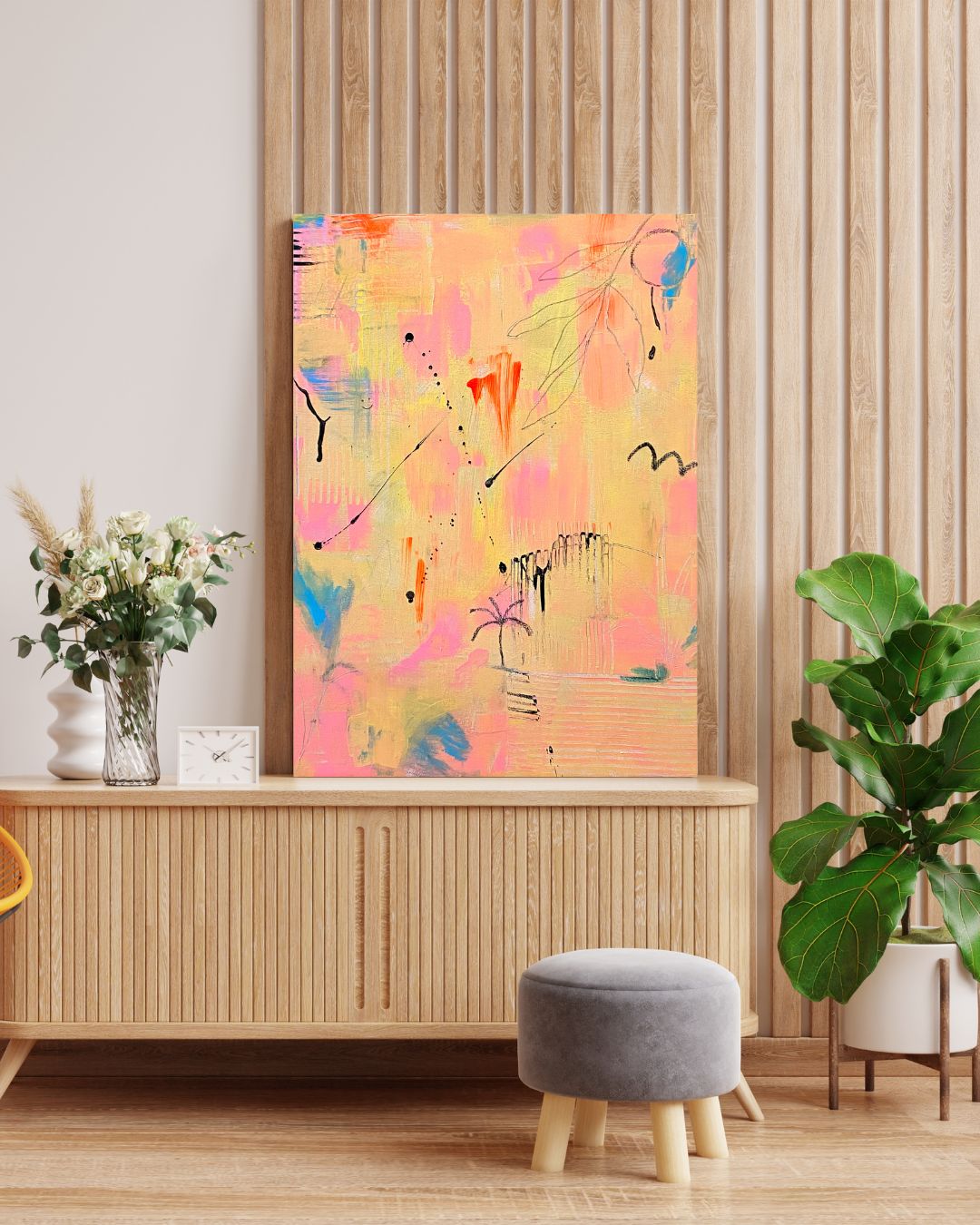 Original Abstract Painting, Paradise, 38 x 46 cm