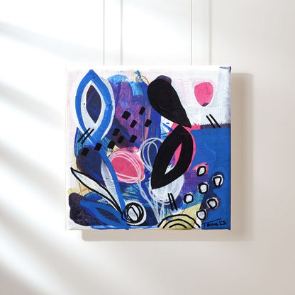 Original Abstract Painting, Midnight Bloom, 15 x 15 cm