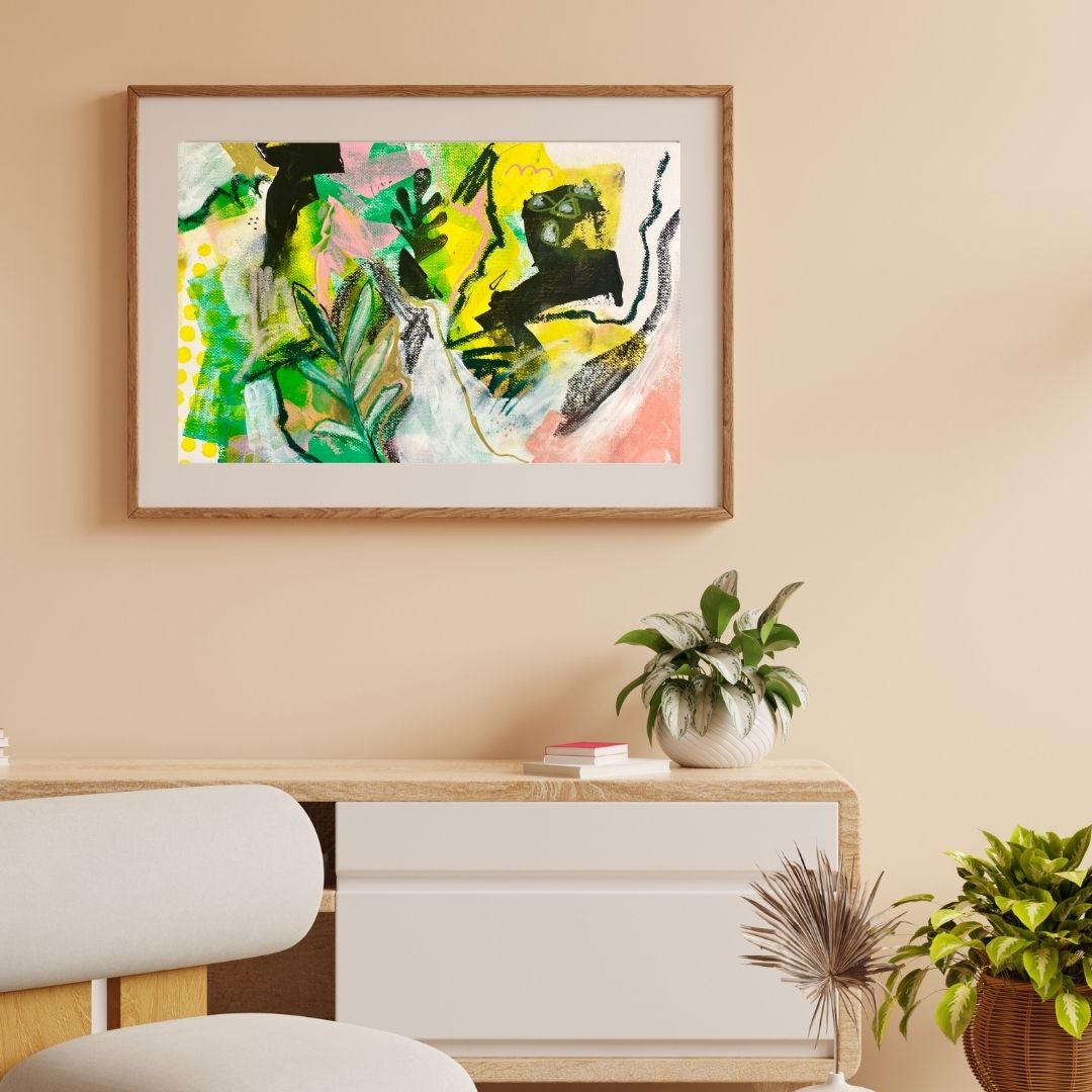 Original Abstract Painting Pink & Green, A3 (29.7 x 42 cm)