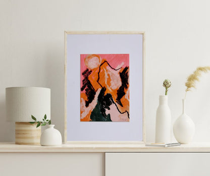 Pink Peaks – A5 Original Painting (Acrylic & Oil Pastel on Paper)