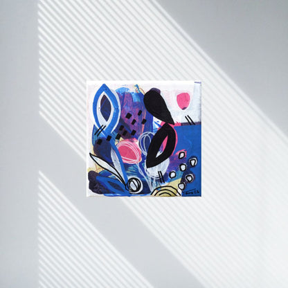 Original Abstract Painting, Midnight Bloom, 15 x 15 cm