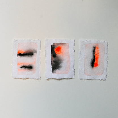 Neon Silence – Set of 3 Mini Paintings (Acrylic Ink on Japan Paper)