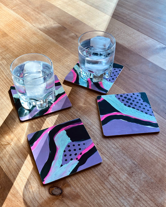 Handpainted Abstract Coasters – Set of 4