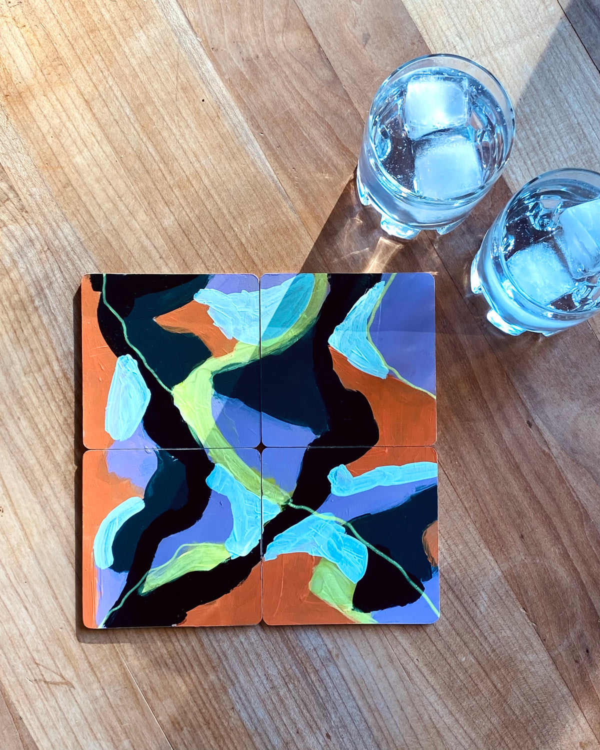 Handpainted Abstract Coasters – Set of 4