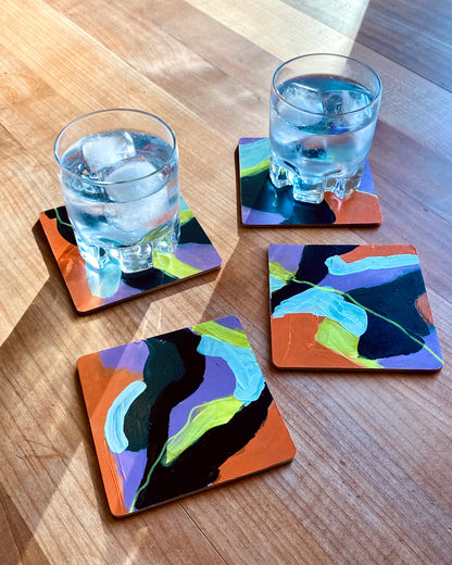 Handpainted Abstract Coasters – Set of 4