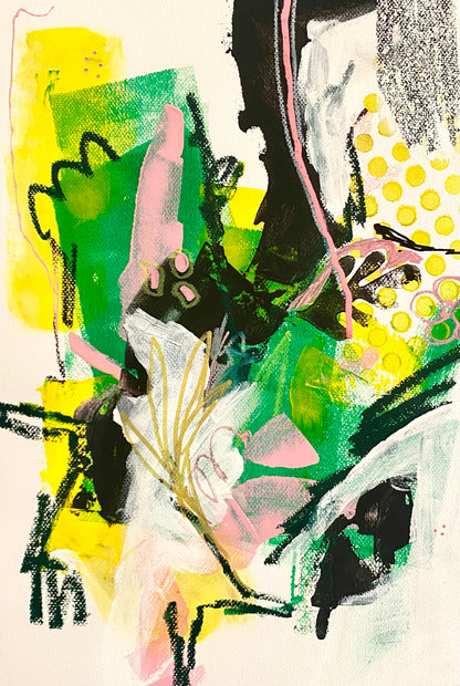 Original Abstract Painting Pink & Green, A3 (29.7 x 42 cm)