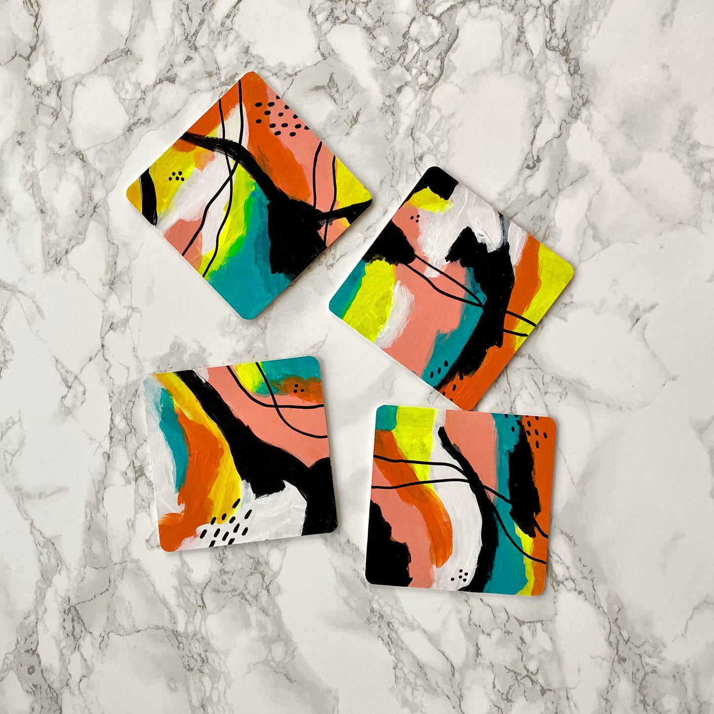 Handpainted Abstract Coasters – Set of 4