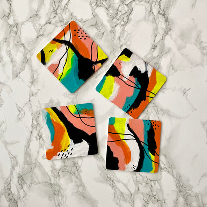 Handpainted Abstract Coasters – Set of 4
