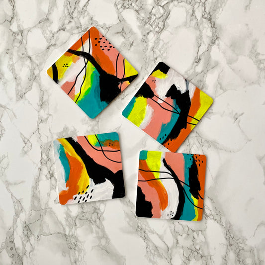 Handpainted Abstract Coasters – Set of 4