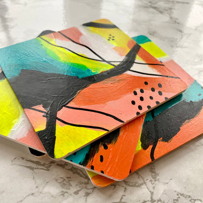 Handpainted Abstract Coasters – Set of 4