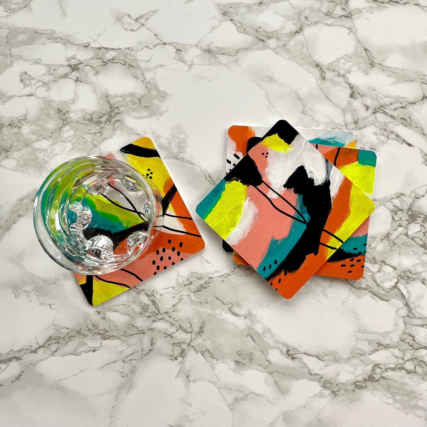 Handpainted Abstract Coasters – Set of 4
