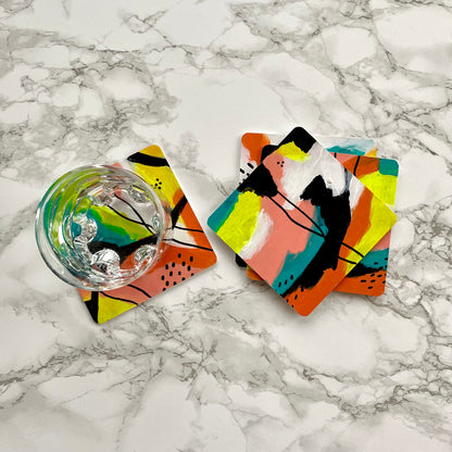 Handpainted Abstract Coasters – Set of 4