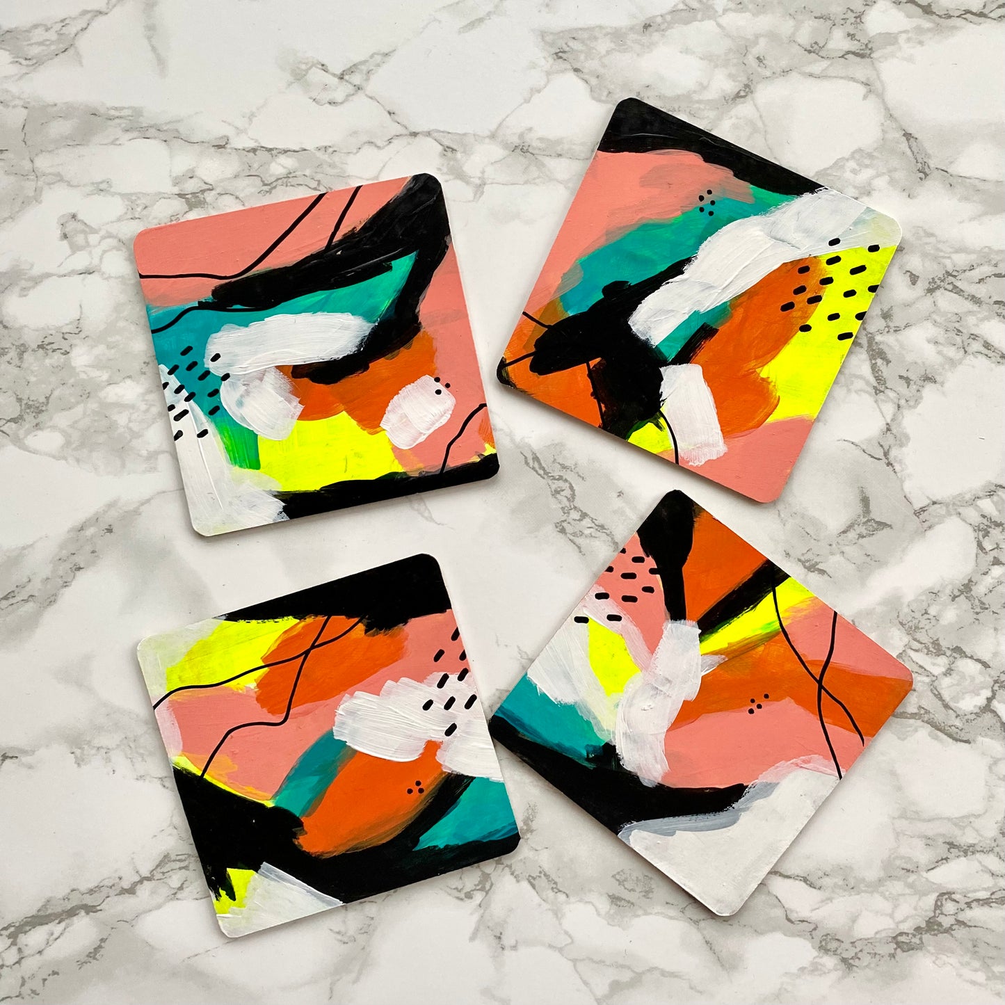 Handpainted Abstract Coasters – Set of 4