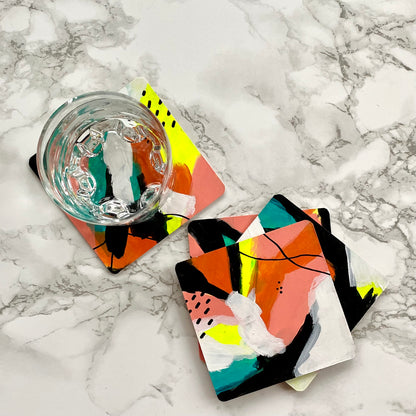 Handpainted Abstract Coasters – Set of 4