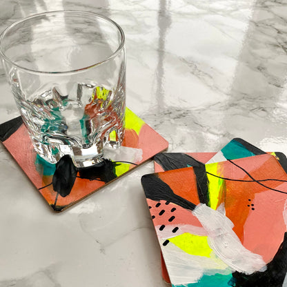 Handpainted Abstract Coasters – Set of 4