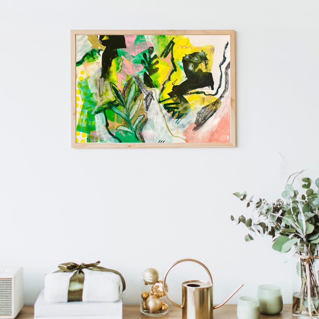 Original Abstract Painting Pink & Green, A3 (29.7 x 42 cm)