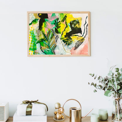 Original Abstract Painting Pink & Green, A3 (29.7 x 42 cm)