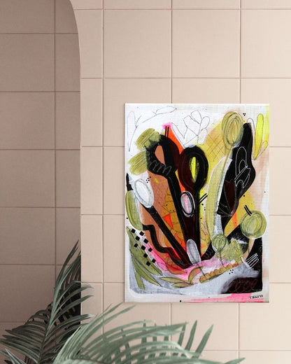Original Abstract Painting, Bold Botanicals, 30 x 40 cm