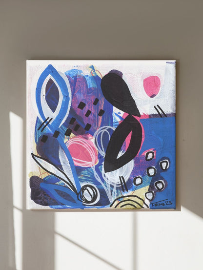 Original Abstract Painting, Midnight Bloom, 15 x 15 cm