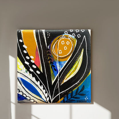 Mini Original Abstract Painting, Midnight Bloom, 10 x 10 cm