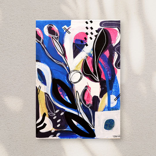 Original Abstract Painting, Midnight Bloom, 24 x 30 cm